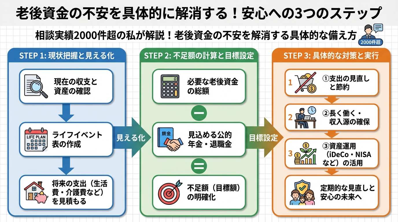 老後資金 老後資金の不安を具体的に解消する！安心への3つのステップ