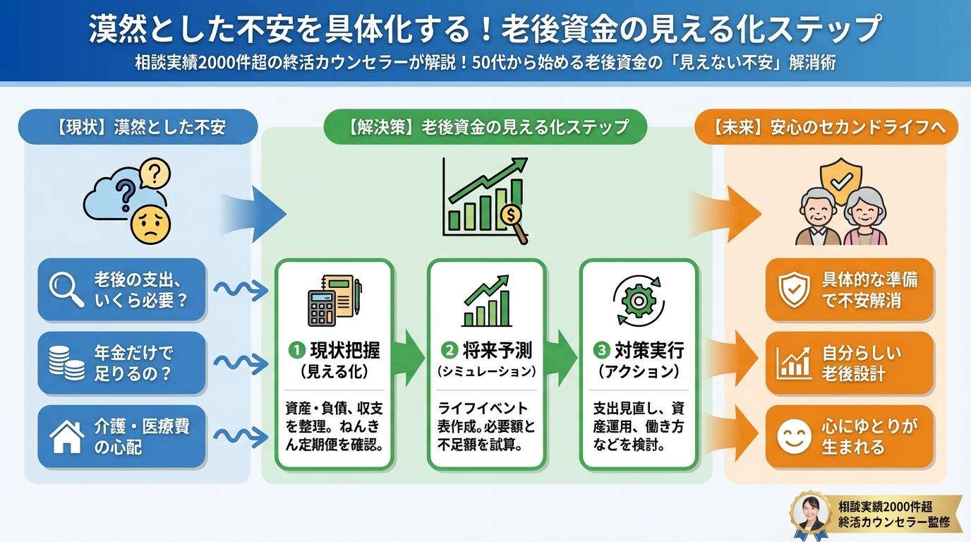 老後資金 漠然とした不安を具体化する！老後資金の見える化ステップ
