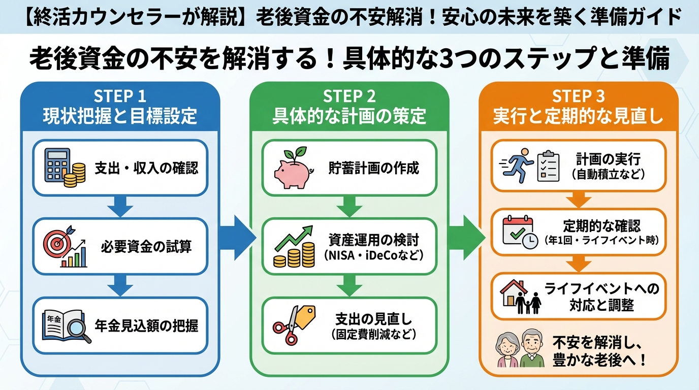 老後資金 老後資金の不安を解消する！具体的な3つのステップと準備