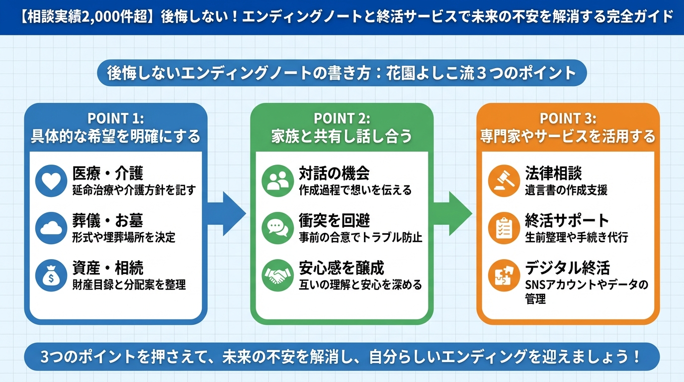 エンディングノート 後悔しないエンディングノートの書き方：終活良子流３つのポイント