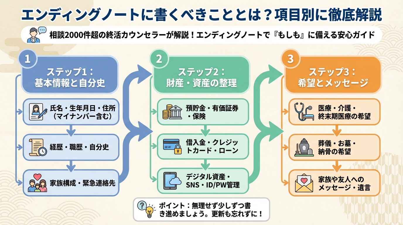 エンディングノート エンディングノートに書くべきこととは？項目別に徹底解説