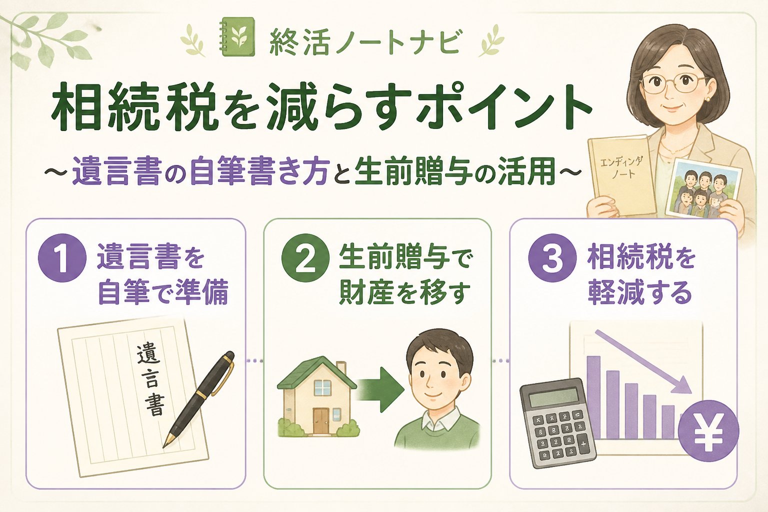 相続 相続税を減らすポイント～遺言書の自筆書き方と生前贈与の活用～