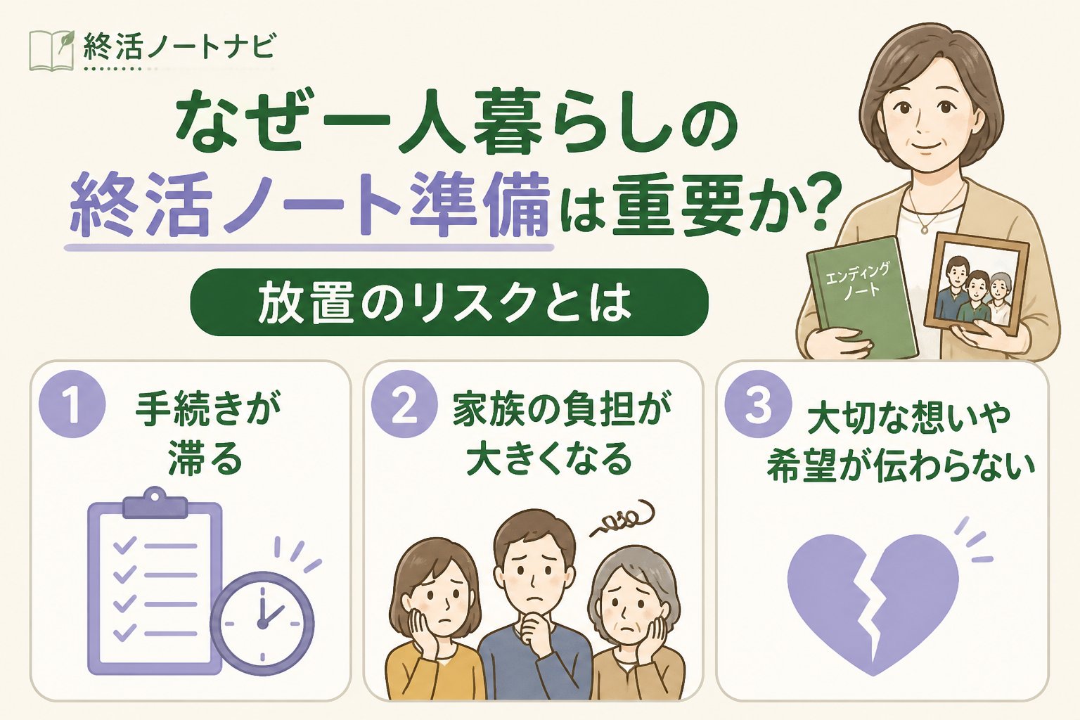 エンディングノート なぜ一人暮らしの終活ノート準備は重要か?放置のリスクとは