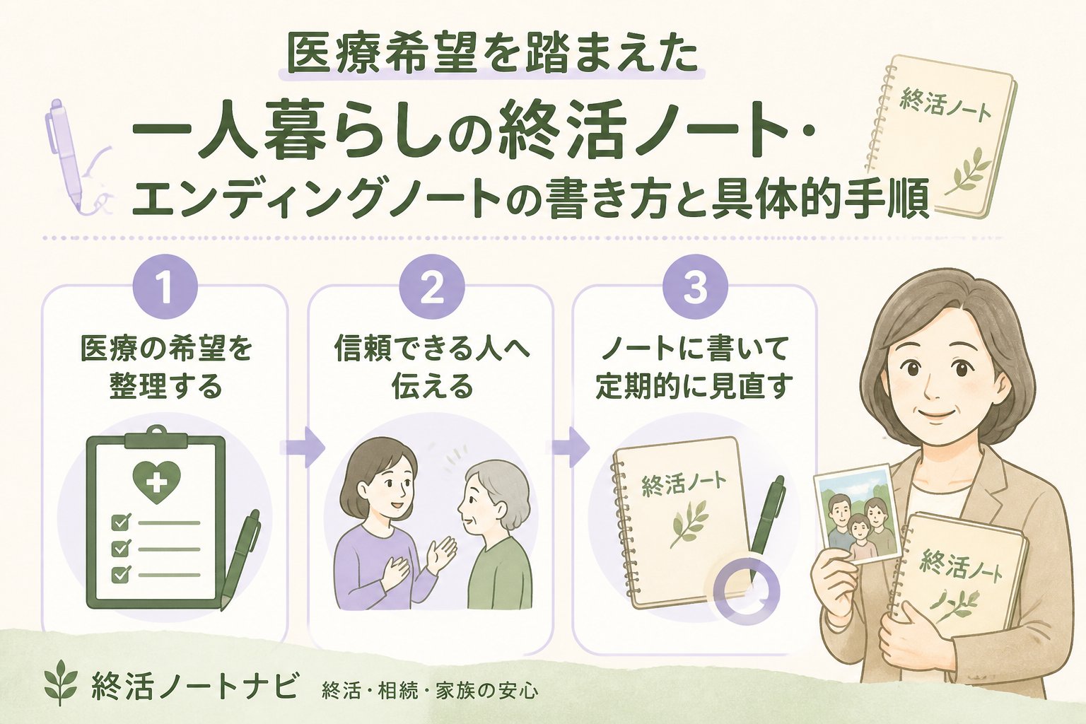 エンディングノート 医療希望を踏まえた一人暮らしの終活ノート・エンディングノートの書き方と具体的手順