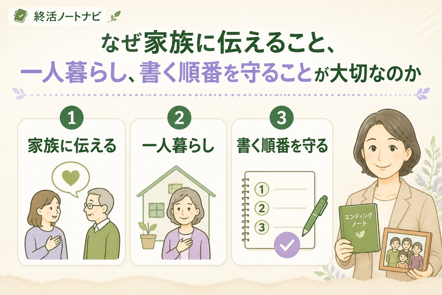 エンディングノート なぜ家族に伝えること、一人暮らし、書く順番を守ることが大切なのか