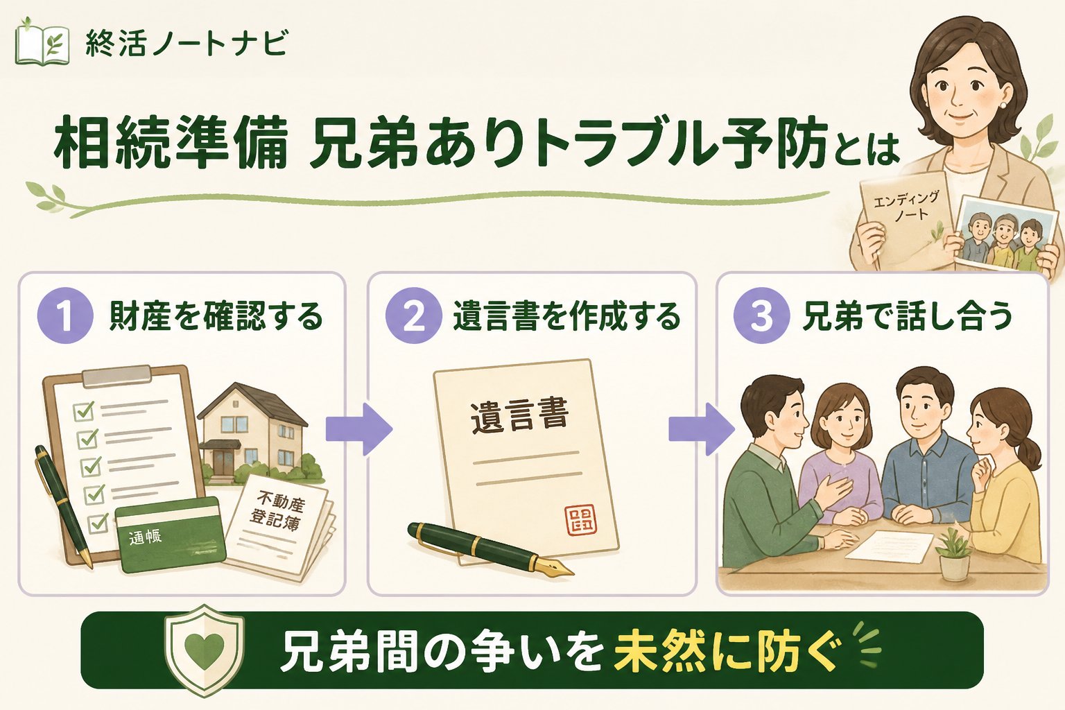 相続 相続準備兄弟ありトラブル予防とは、親が元気なうちに財産の確認や遺言書の作成を進め、兄弟間の争いを未然に防ぐための具体的な対策を指します